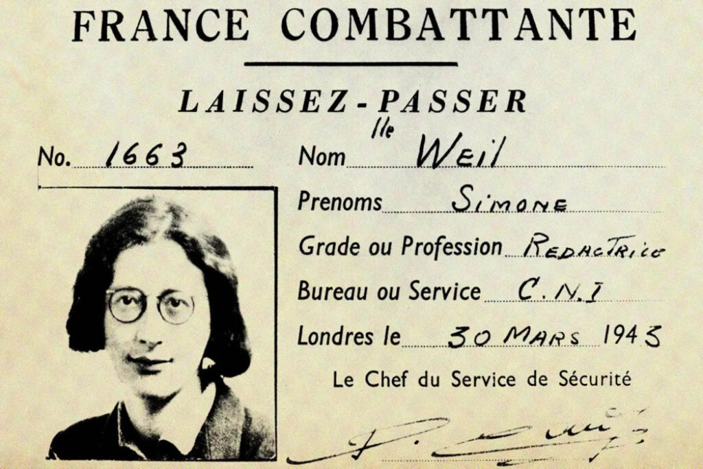 Salvoconducto de Simone Weil en la Resistencia francesa.