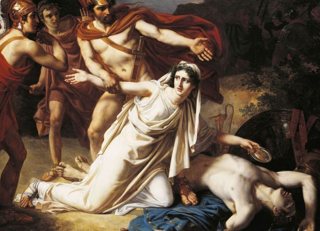 Sébastien Norblin: "Antígona con el cuerpo de Polinices" (1825), detalle.