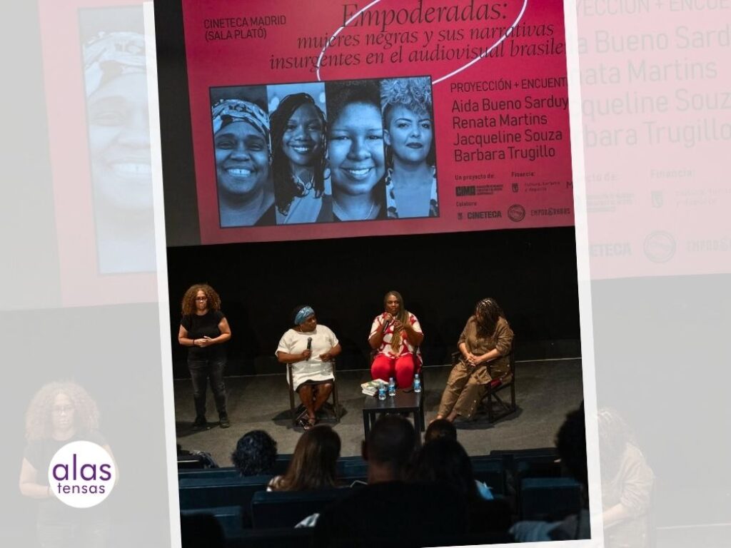 De izquierda a derecha: Aida Bueno Sarduy, Renata Martins y Jacqueline Souza en la Cineteca de Madrid. Foto tomada del IG Cima Mujer.