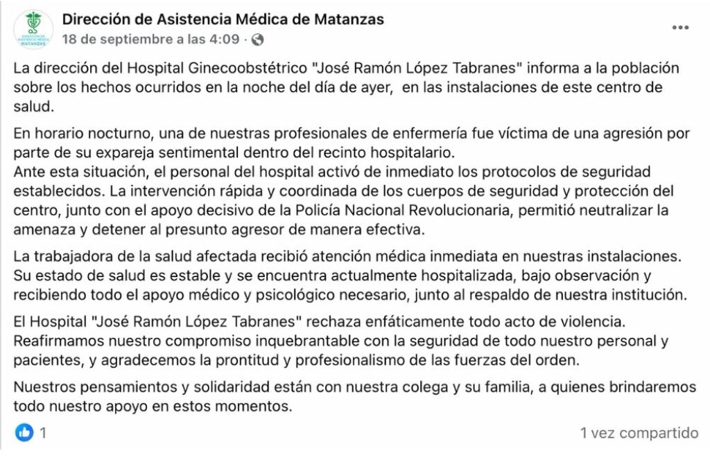 comunicado oficial sobre intento de feminicidio