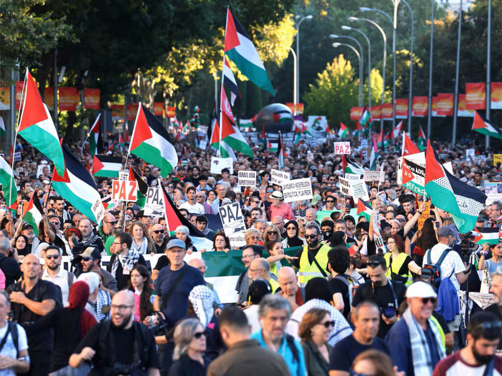 Manifestación en Madrid en apoyo al pueblo palestino y a la flotilla de Gaza.