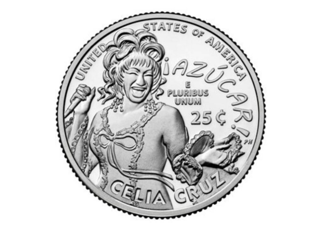 Moneda de 25 centavos acuñada por la US Mint en homenaje a Celia Cruz.