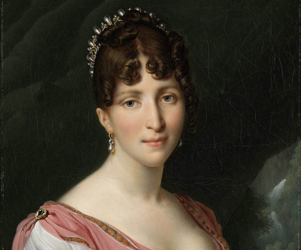 Anne-Louis Girodet de Roussy-Trioson: "Retrato de Hortensia de Beauharnais, Reina de Holanda" (1805-1809), detalle.