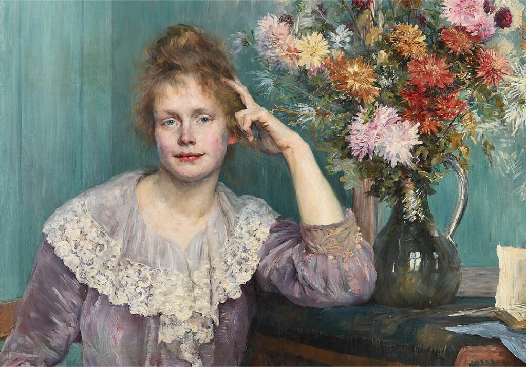 Louise Catherine Breslau: "Joven con crisantemos" (1890), detalle.