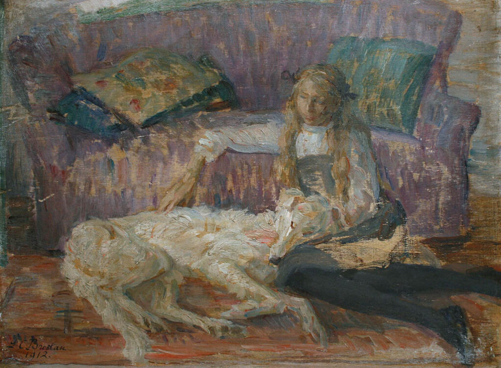 Louise Catherine Breslau: "Niña sentada con un borzoi" (sin fecha).