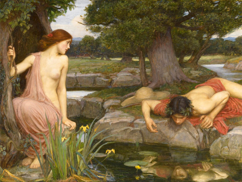 John William Waterhouse: "Eco y Narciso" (1903), detalle.