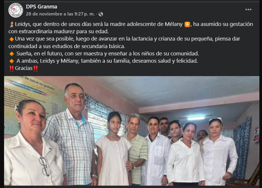Publicación en redes sociales de la Dirección Provincial de Salud de Granma.