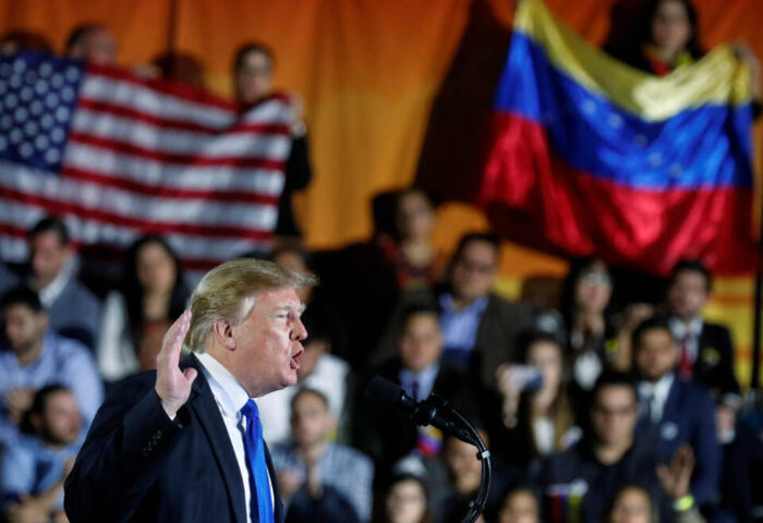 Donald Trump habla sobre la crisis en Venezuela en la Universidad Internacional de Florida, en febrero de 2019. Foto: Kevin Lamarque / Reuters