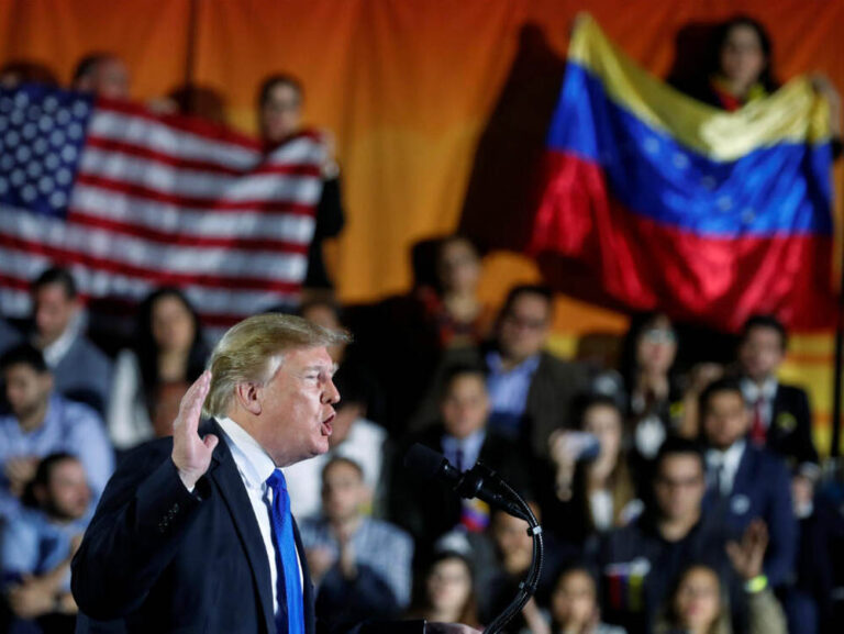 Donald Trump habla sobre la crisis en Venezuela en la Universidad Internacional de Florida, en febrero de 2019. Foto: Kevin Lamarque / Reuters