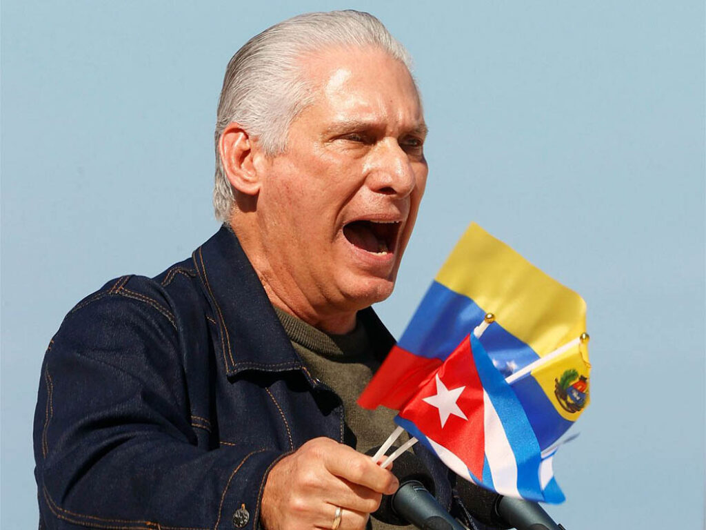 El dictador cubano Miguel Díaz-Canel expresa su apoyo al régimen de Nicolás Maduro.