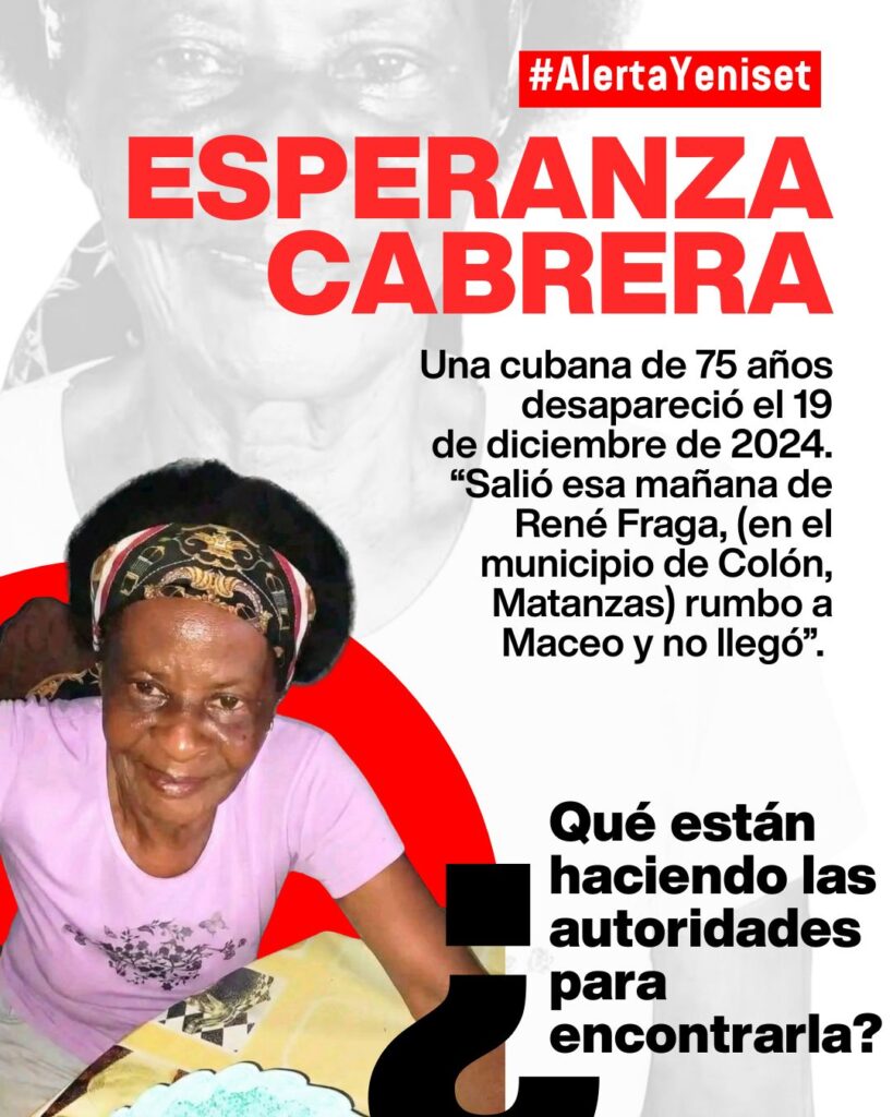 Esperanza Cabrera, adulta mayor desaparecida en Cuba