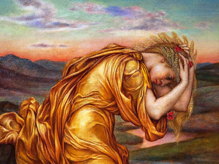Evelyn De Morgan: "Démeter llorando a Perséfone" (1906), detalle.