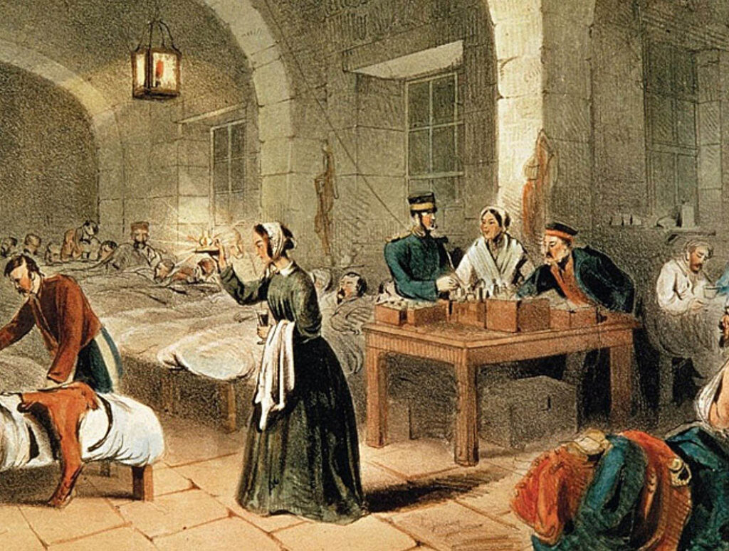 Florence Nightingale en el hospital militar de Scutari durante la Guerra de Crimea.