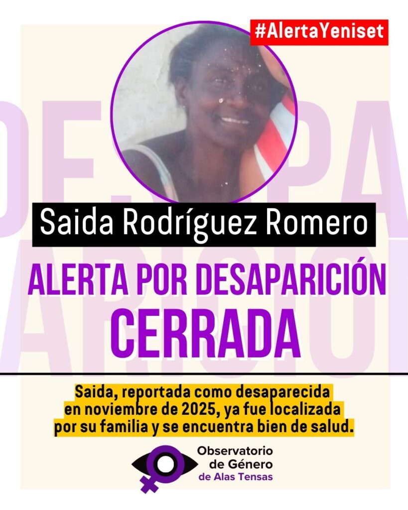 Alerta Yeniset cerrada en favor de Saida Rodríguez