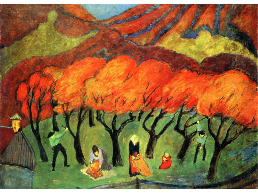Marianne von Werefkin: "Cosecha de frutas en un huerto en la montaña" (1912).