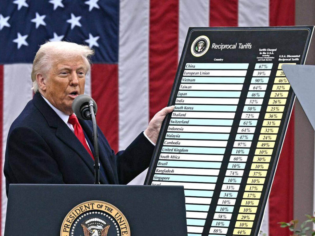 Trump anuncia su política arancelaria para el comercio internacional de Estados Unidos el 2 de abril de 2025.