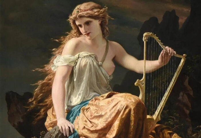 Clemens Bewer: "Musa con una lira" (1867), detalle.