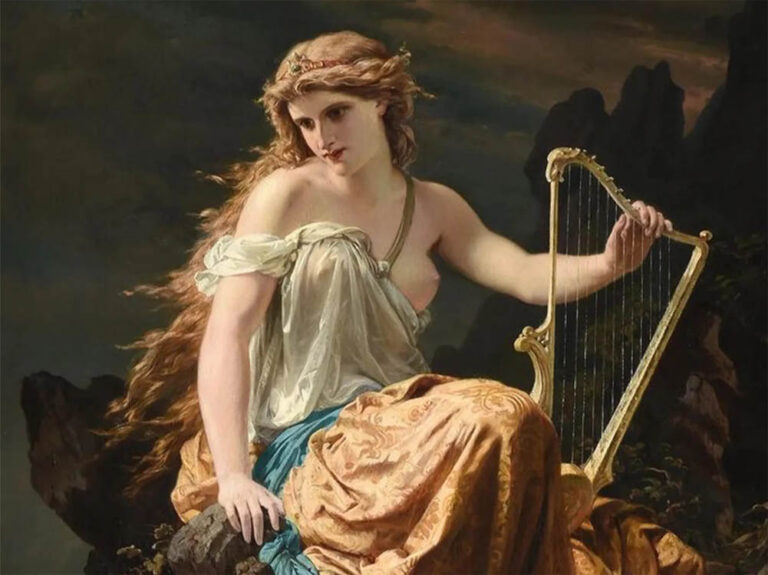 Clemens Bewer: "Musa con una lira" (1867), detalle.