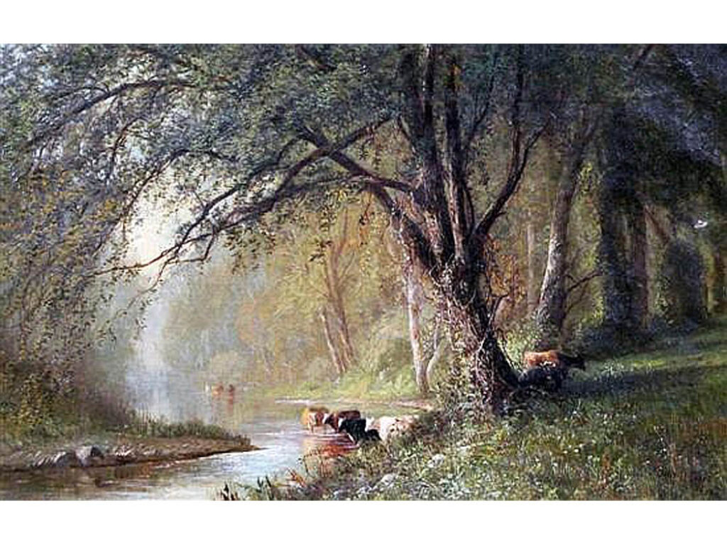 Julie Hart Beers: "Ganado abrevando en el bosque" (1877).