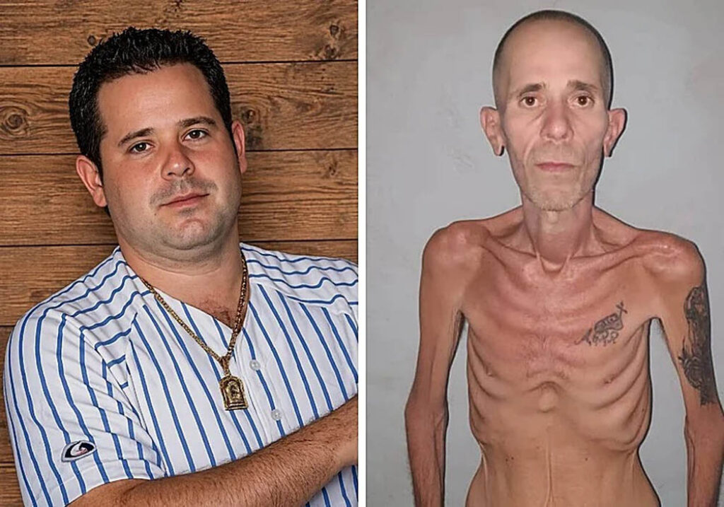 Alexander Díaz en 2018 (a la izquierda) y una semana después de salir de prisión..