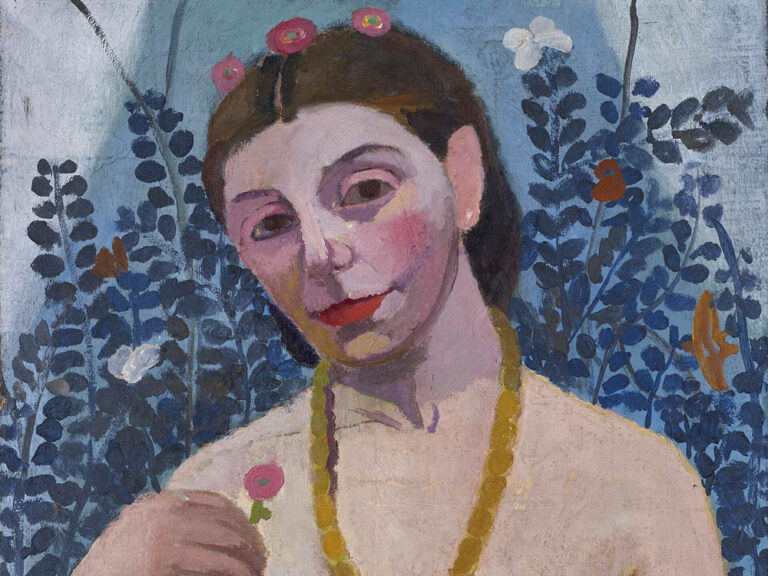 Paula Modersohn-Becker: "Autorretrato semidesnudo con collar de ámbar" (1906), detalle.
