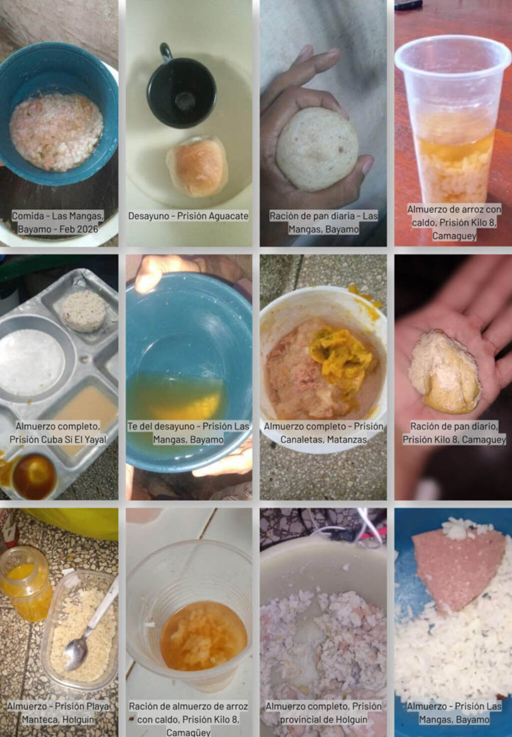 Raciones de comida en las prisiones en Cuba. Imagen: Prisoners Defenders