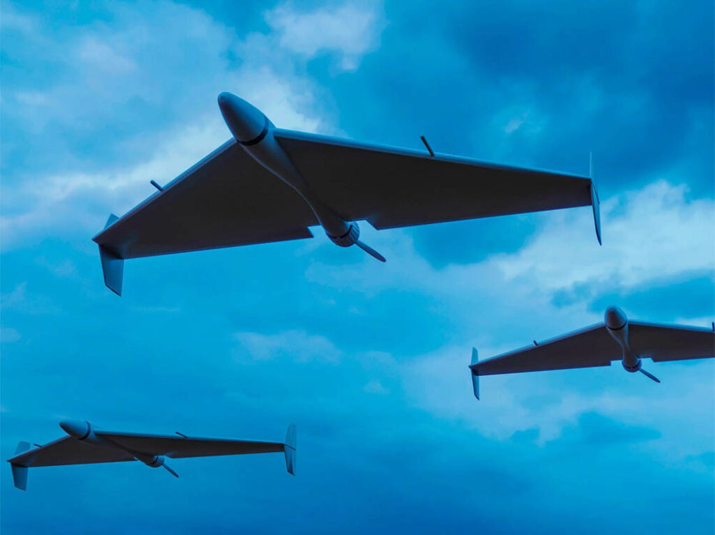 Drones kamikaze iraníes HESA Shahed 136, conocidos como "el AK-47 del aire".
