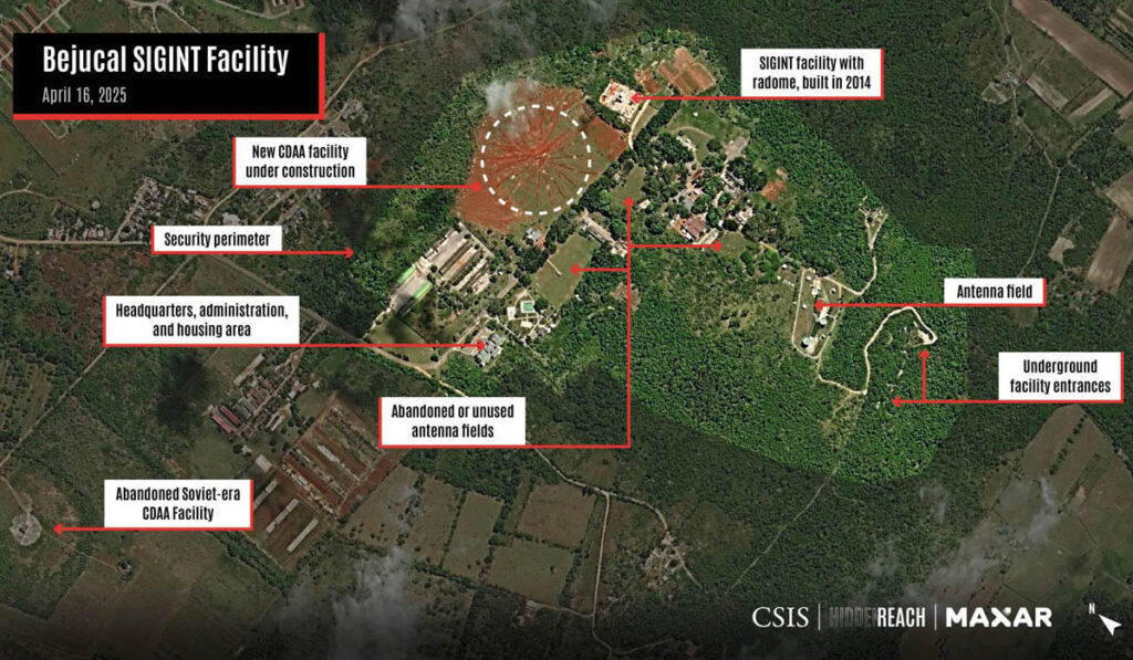Foto satelital de la base de espionaje en Bejucal. Fuente: CSIS