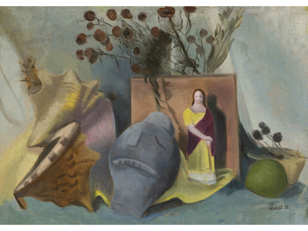 Greta Freist: "Naturaleza muerta con figura de Cristo y caracoles marinos" (1936).