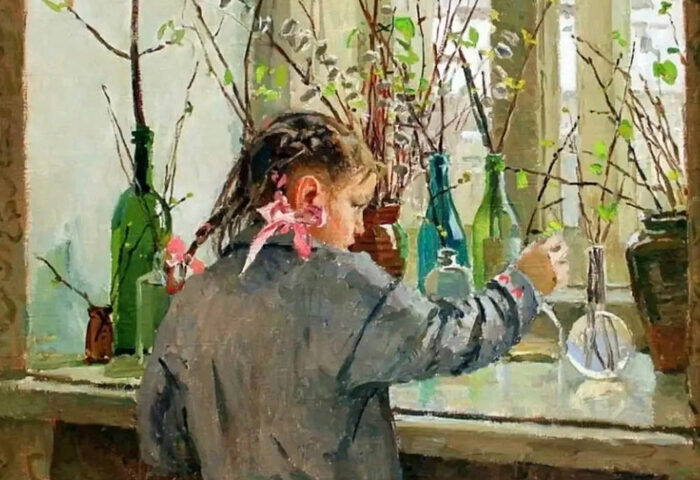 Tatiana Yablonska: "Primavera en la ventana" (1958), detalle.
