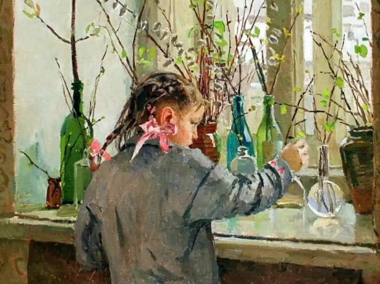 Tatiana Yablonska: "Primavera en la ventana" (1958), detalle.